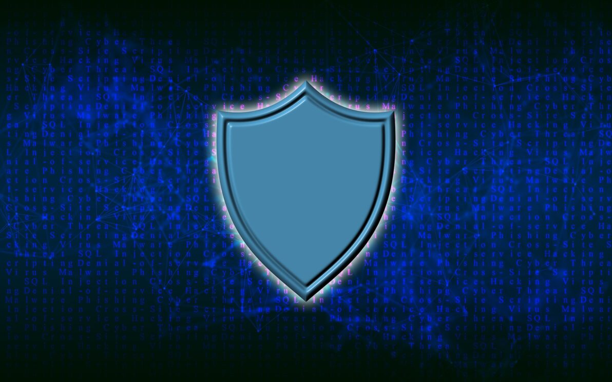 a blue shield on a black background