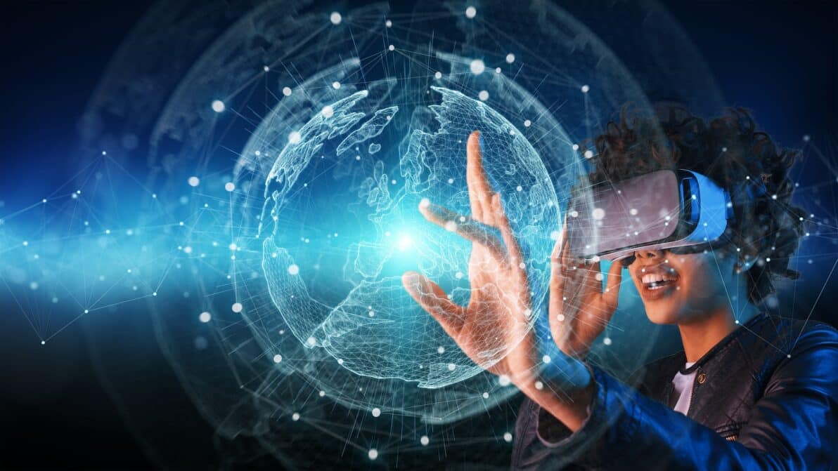 a woman using a virtual reality headset
